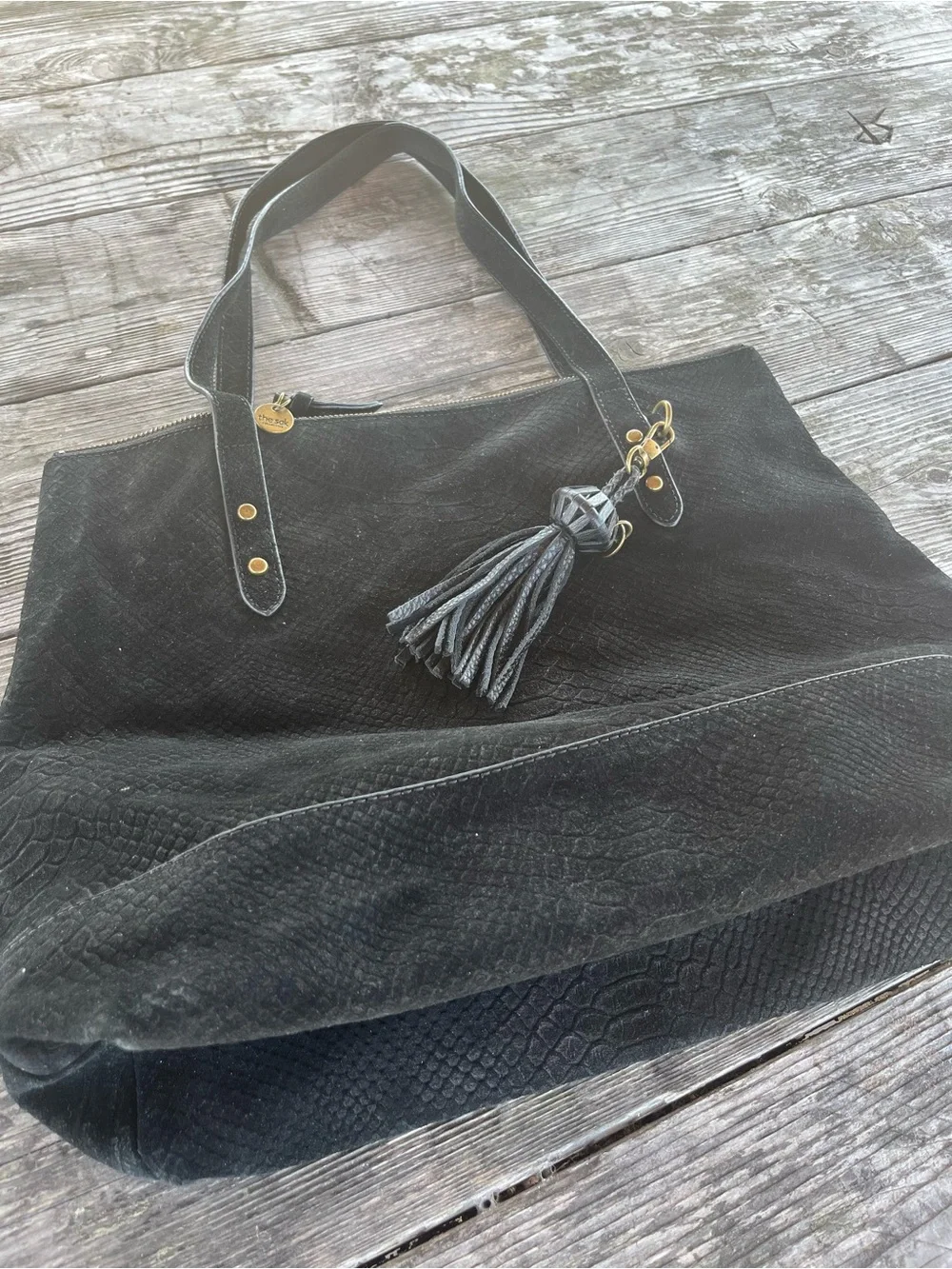 THE SAK SUEDE Black Tassel Bag - Women's Everyday Shoulder Bag with SAK charm